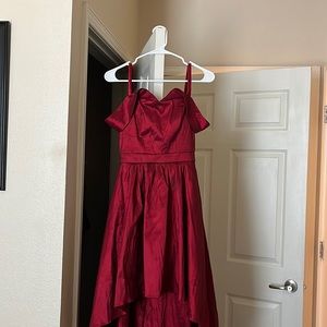 Long train red dress